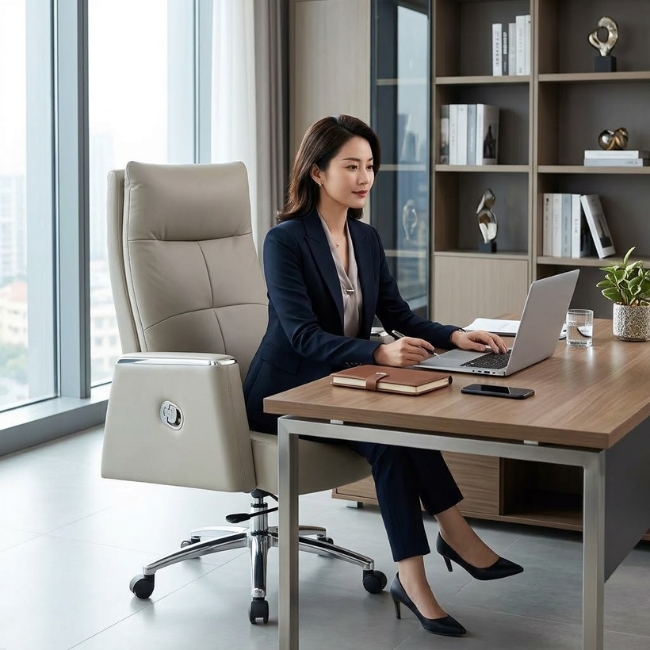 Ghế giám đốc nữ Lady 3804 bọc da màu kem có ngả lưng: SG - 3804