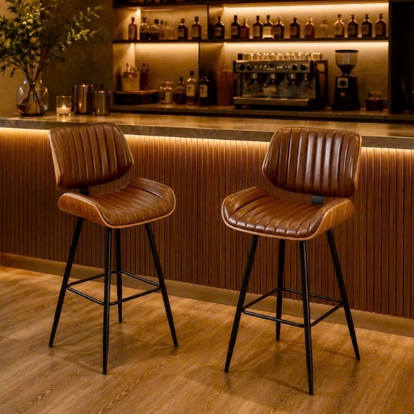 Ghế quầy bar chân sắt cố định chỗ ngồi gỗ plywood bọc da: SG - 4137