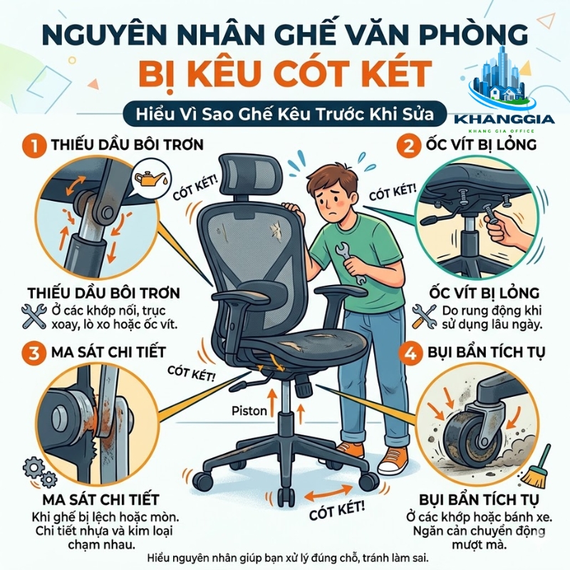5 Phút Sửa Ghế Văn Phòng Bị Kêu Cót Két Tại Nhà – Siêu Đơn Giản