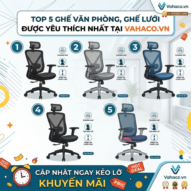 Top 5 Ghế Văn Phòng, Ghế Lưới Được Yêu Thích Nhất Tại Vahaco.vn – Cập Nhật Ngay Kẻo Lỡ Khuyến Mãi