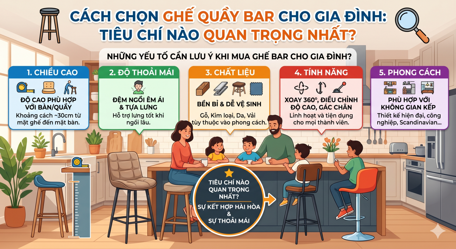 Cách chọn ghế quầy bar cho gia đình: Tiêu chí nào quan trọng nhất?