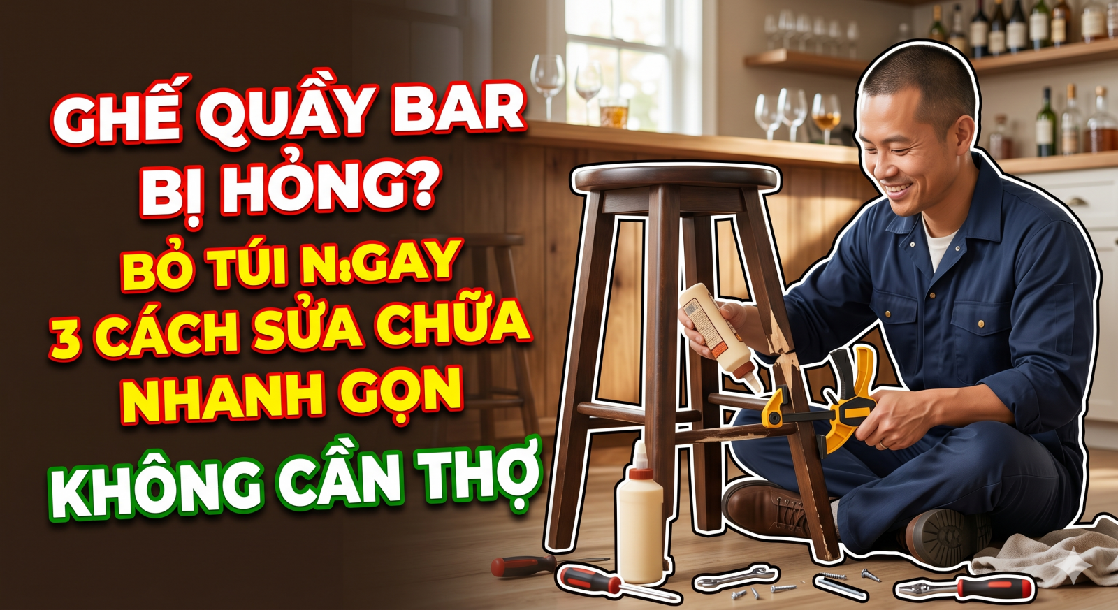Ghế quầy bar bị hỏng? Bỏ túi ngay 3 cách sửa chữa nhanh gọn không cần thợ