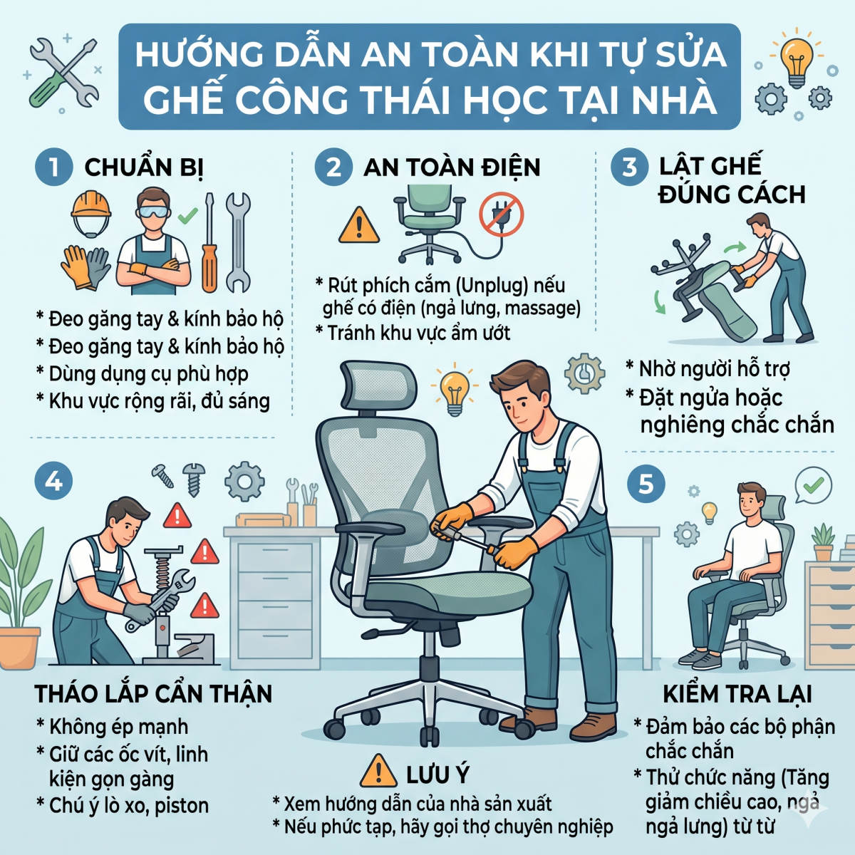 Tự sửa ghế công thái học tại nhà: Khi nào nên làm, khi nào nên thay mới?