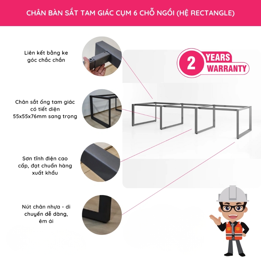 Chân bàn sắt tam giác hệ Rectangle cụm 6 chỗ ngồi: SG - T03 Chân bàn sắt tam giác hệ Rectangle cụm 6 chỗ ngồi: SG - T03 - $hienthicat
