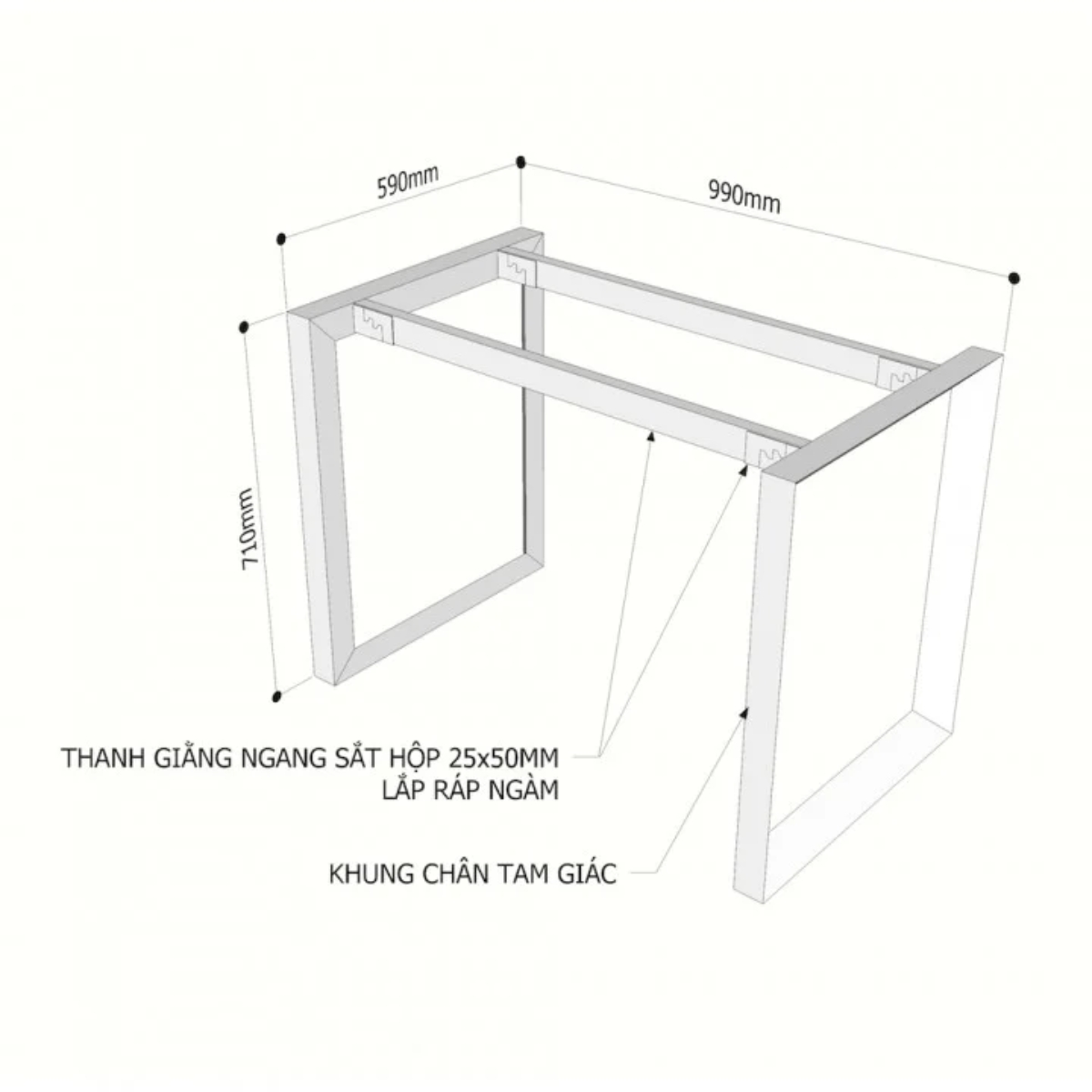 Chân sắt tam giác cho bàn 100x60cm hệ Trian II Concept: Mã: HCTG001 - $hienthicat