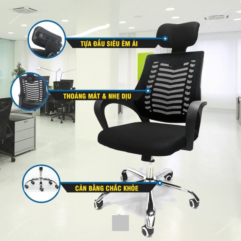 Ghế xoay văn phòng lưới có tựa đầu màu theo yêu cầu : SG - 606 - $hienthicat