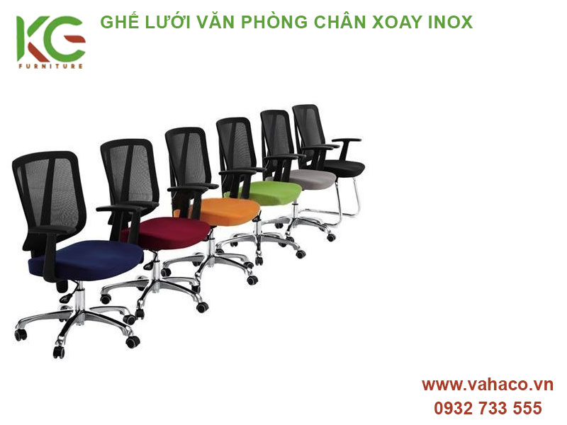Ghế lưới văn phòng chân xoay inox